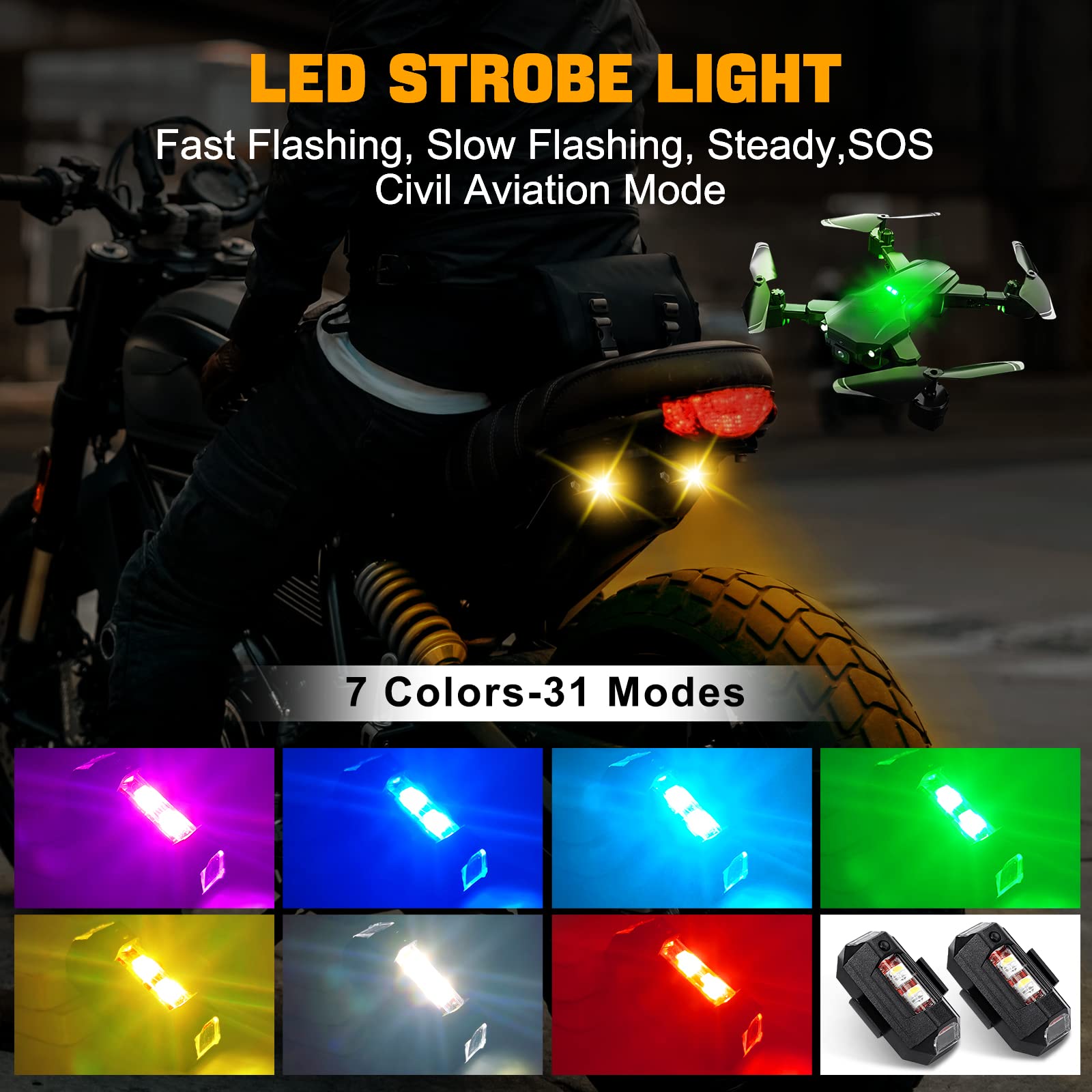 Drone Led Light - オートバイライト ドローン ストロボライト USB LED 衝突防止