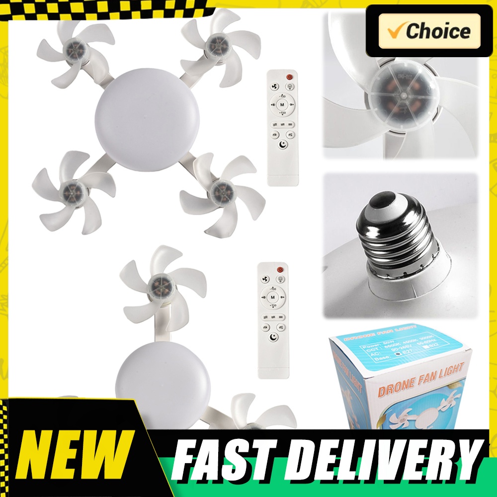 Drone Led Light - E26/E27口金のネジ式天井ファンライト、吊り下げ式LEDドローン天井ファンライト、リモコン付き調光ソケット電球ファン、寝室用