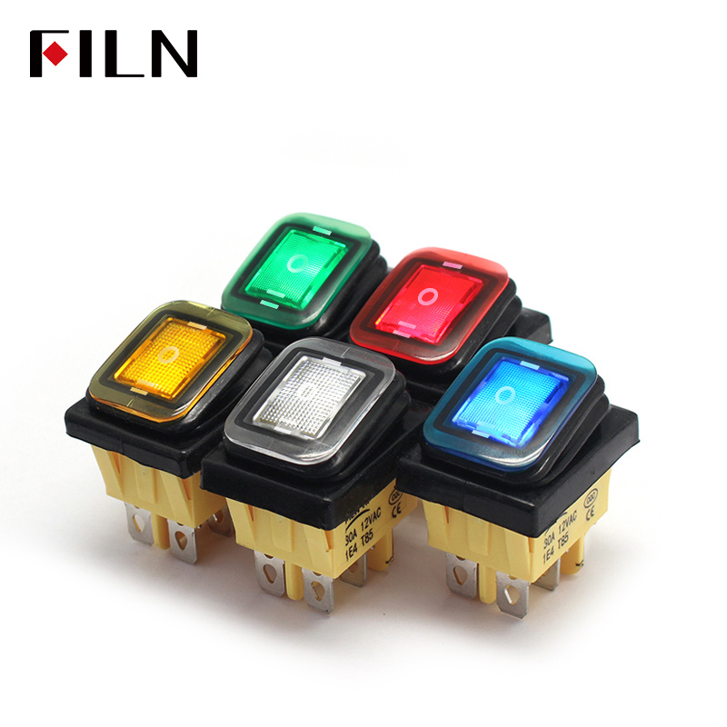 Drone Buzzer - 30A/250Vヘビーデューティー6ピンDPDT IP67防水T85オートボートマリン用トグルロッカースイッチ（LED付き、12V/220V対応、30x22mm）