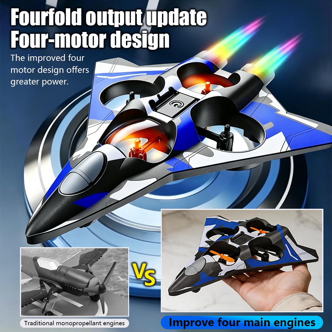 Drone Led Light - フォーム航空機スタントヘリコプタークールな戦闘機360回転衝撃吸収素材LEDライト4モーター男の子向けドローンおもちゃギフト