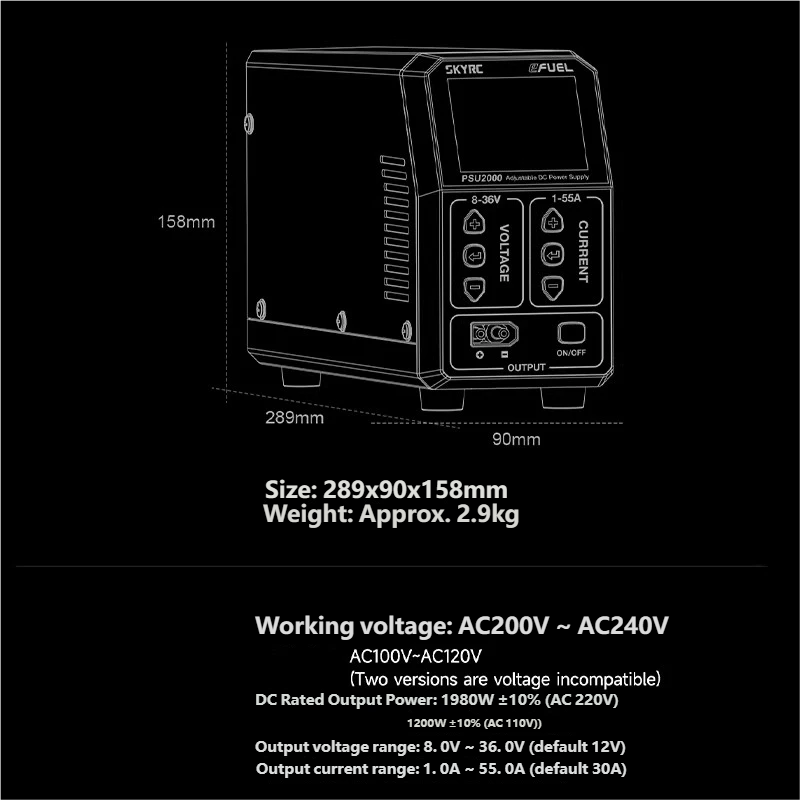 SKYRC PSU2000 1980W 調整可能な DC 電 - Drone Charger のレビューと価格